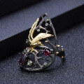 wholesale Original design ring "Bird's Paradise" with natural topaz, rose-cut garnet, and S925 sterling silver inlaid gemstone exaggerated ring-0-2