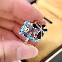 wholesale S925 Silver Butterfly Ring with Aquamarine and Zircon, New Design, European and American Fashion Ring for Women-Aquamarine No. 7