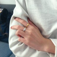 wholesale S925 Sterling Silver Irregular Textured Lava Open Ring, Trendy and Versatile for a Stylish and-Inspired Look-DFJ1003/Gold color Approx. 2.4g &gt; Opening adjustable