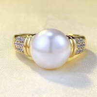 wholesale S925 Silver New Simple and Fashionable Women's Ring with 10mm Pearl, Hot-Selling Style-R793 Gold 6