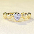 wholesale S925 silver gold-plated heart-shaped stack ring, trendy jewelry romantic series ring for women-0-0