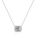 S925 Silver Wholesale Necklace, Emerald Cut Moissanite Square Full Diamond Collarbone Chain-0-4
