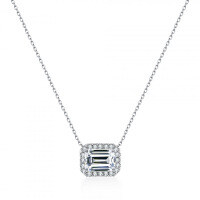 S925 Silver Wholesale Necklace, Emerald Cut Moissanite Square Full Diamond Collarbone Chain-3 carats (set with moissanite) - 925 silver