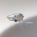 wholesale 925 Sterling Silver Korean Style INS Niche Design Textured Opal Moonstone Ring with Micro-Set Colorful Zircon-0-2