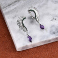 wholesale 925 Silver Designer Vintage Angel Wing Earrings with Natural Amethyst Gemstone-0-3