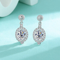 wholesale S925 Sterling Silver Circle Moissanite Earrings, Personalized and Exquisite Dangle Earrings for Women, Small and Niche, Versatile and High-End Feeling Ear Accessories Cross-Border-1.5 carat + 1.5 carat (zircon) earrings