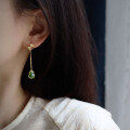 wholesale S925 Silver Alloy Wholesale Natural Hetian Jade Jadeite Gourd Earrings with Chain Ear Accessories in New Chinese Style-0-4