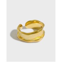 wholesale 925 Sterling Silver Korean Version Ins Silver Ring with Small and Unique Design, Wave Pattern, Brushed Finish, Open Adjustable Ring for Women-18K Gold [No. 13/Adjustable] Opening adjustable