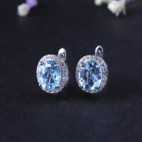 wholesale S925 Silver Natural Sky Blue Topaz Stud Earrings Light Luxury Fashion High-End Gemstone Ear Jewelry-Sky Blue Topaz &gt; 925 Silver