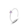 wholesale S925 Sterling Silver Women's Versatile Simple Small Love Heart Colored Zircon Ring, Adjustable Open Band-0-13