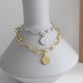 wholesale S925 Sterling Silver ST167 Korean-style minimalist geometric English round tag chain anklet for women-0-1