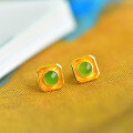 wholesale Gold-plated 925 silver vintage-style certified Hetian jade earrings minimalist square-set semi-circular jade earrings for women-0-5