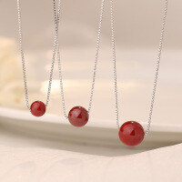 wholesale Metal Material: Sterling Silver Maker S999 Pure Silver Box Chain Red Bead Necklace for Women, New Style Versatile Red Zodiac Year Collarbone Chain, Light Luxury Niche-Pure silver necklace + imperial sand 6mm beads 925 silver