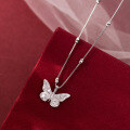 wholesale S925 Silver Nalan Fresh Sweet Ins Style Small and Exquisite Design Diamond-inlaid Butterfly Filigree Bead Necklace Y02135-0-2
