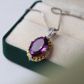 wholesale S925 Silver Inlaid Natural Amethyst Cabochon Pendant with Clean Crystal, Main Stone 10×14mm-0-1