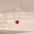 wholesale Metal Material: Sterling Silver Maker S999 Pure Silver Box Chain Red Bead Necklace for Women, New Style Versatile Red Zodiac Year Collarbone Chain, Light Luxury Niche-0-5