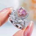 wholesale 18K gold jewelry new heart-shaped high-carbon diamond one-carat pink diamond ring luxury love-0-3