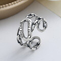 wholesale S925 Sterling Silver "Good Luck" Letter Ring, Ins Small and Unique Design Elegant Wide Band Index Finger Ring for Women-0-0