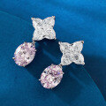 wholesale Metal material at the beginning: 18K white gold with imported high-carbon diamond four-leaf clover 11*11mm set with oval pink diamond earrings, luxury setting-0-1