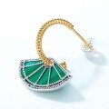 wholesale S925 Sterling Silver New Sweet and Elegant Geometric Fan-shaped Malachite Earrings with Color Separation Electroplating for Women Wholesale-0-2