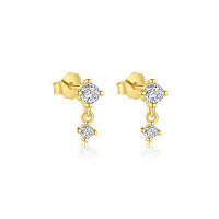 wholesale S925 Sterling Silver Four-leaf Clover Earrings, Dainty And Versatile Zircon Earring Set For Women-E4822-Gold/Pair 925 Silver