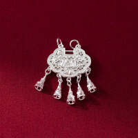 wholesale 999 Silver Exquisite Filigree Lotus Pendant Lock, Niche Design Lotus Peace Lock Pendant Y02141-Pure Silver 999 Single Pendant>Pure Silver