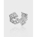 wholesale S925 Sterling Silver Korean Version Ins Niche Design Irregular Surface Micro-Set Zircon Textured Open Ring-0-0