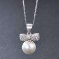 wholesale S925 Sterling Silver Small Fresh Pearl Jewelry Pendant Necklace for Women with Diamond Zircon Shell Pearl Bow Drop-0-1