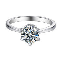 wholesale Simulated moissanite ring for women, 1 carat engagement and wedding ring in a simple, fresh, and classic Japanese and Korean style-Platinum US size 6#