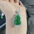 wholesale S925 Sterling Silver Full-body Pure Silver Green Chalcedony Gourd Necklace Imperial Green Agate Buddha Bead Necklace Exquisitely Inlaid New Chinese Style Wholesale-0-1
