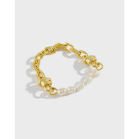 wholesale S925 Sterling Silver 278 Korean Version Ins Style Small and Unique Design Baroque Freshwater Pearl Chain Ring for Women-Platinum about #9