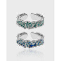 wholesale S925 Sterling Silver Korean Version Ins Indie Design Irregular Textured Surface Inlaid Drip Glaze Finish Open Ring for Women-0-0