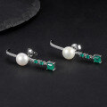 wholesale S925 Sterling Silver Fashionable Light Luxury Natural Freshwater Pearl Earrings with Natural Green Agate Ear Studs-0-1