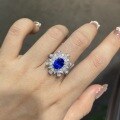 wholesale 925 Silver Oval-Shaped 2ct Blue Sapphire and Cobalt Spinel "Blue Elf" Ring for Women, Light Luxury and High-End Feel-0-3