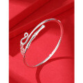 wholesale 999 Solid Silver Open-ended Bamboo Design Bangle for Women, a Gift for Girlfriend Symbolizing Peace and Safety-0-3