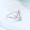 wholesale 925 sterling silver white gold plated classic hollow-out leaf freshwater pearl zircon ring women, lightweight luxury European and American style wholesale-0-3