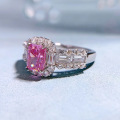 wholesale S925 Sterling Silver New Imported High-Carbon Diamond Rose Pink 5*7 Rectangular Ring for Women,Ins Style-0-2