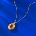 wholesale S925 Gold-Plated Silver Ancient Method Garnet Wire Drawing Pendant Adjustable Chinese Style Gold Necklace-0-2