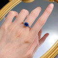 wholesale S925 Sterling Silver 8*8mm Royal Blue Square High-Carbon Diamond Ring Simulated Diamond Ring for Women-0-3