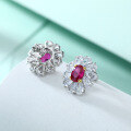 wholesale 925 Silver Daisy Ruby Zircon Flower Earrings Light Luxury European and American Retro Earrings-0-2
