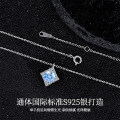 S925 Sterling Silver Blue Sapphire Moissanite Pendant Necklace Wholesale-0-0