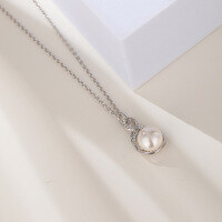 wholesale S925 Sterling Silver Pearl Necklace Korean Style Micro-Inlaid Zircon Shell Pearl Pendant Women's Collarbone Chain Fashion Accessory Cross-Border New Product-Single Pendant [Without Chain] &gt; [S925 Silver]