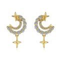wholesale S925 Sterling Silver Korean Hit Exquisite Star and Moon Hollow-Out Zircon Inlaid Design Earrings for Women with a Luxurious Feel-0-6
