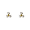 wholesale S925 Sterling Silver Earrings with Three Mini Synthetic Pearlescent Beads, Simple Japanese-style Floral Design M02647-0-4