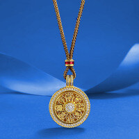 wholesale S925 Silver Zhuzhifan Jewelry Style Eight Treasures Compass Pendant with Hollow Carved Patterns and Rotatable Design, Comes with a Rope Necklace-N511 Compass with braided rope 925 silver