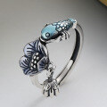 wholesale S925 Sterling Silver Colored Resin Antique Koi Fish Ring Ethnic Style "Year After Year Surplus" Small Fish Lotus Flower Seed Pod-0-1