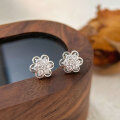 wholesale Sterling Silver S999 Camellia Stud Earrings for Women, Minimalist Niche Luxury Inlaid Floral Earrings, High-End Fashionable Ear Accessories-0-0