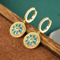 wholesale Metal material, BFIRST Silver Luck Collection original design turquoise retro chrysanthemum pattern ear stud gift, new Chinese-style earrings for women wholesale-0-1