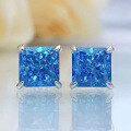 wholesale Sterling Silver Moojing Jewelry New Collection Aqua High Carbon Diamond Stud Earrings 8*8mm Square Ins Style High-end Women's Earrings-0-3