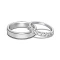 wholesale S925 Sterling Silver INS Style Men's and Women's Matching Rings with Round Zirconia, Minimalist Plain Silver Band, High-End Sense of Luxury Couple's Rings-0-4